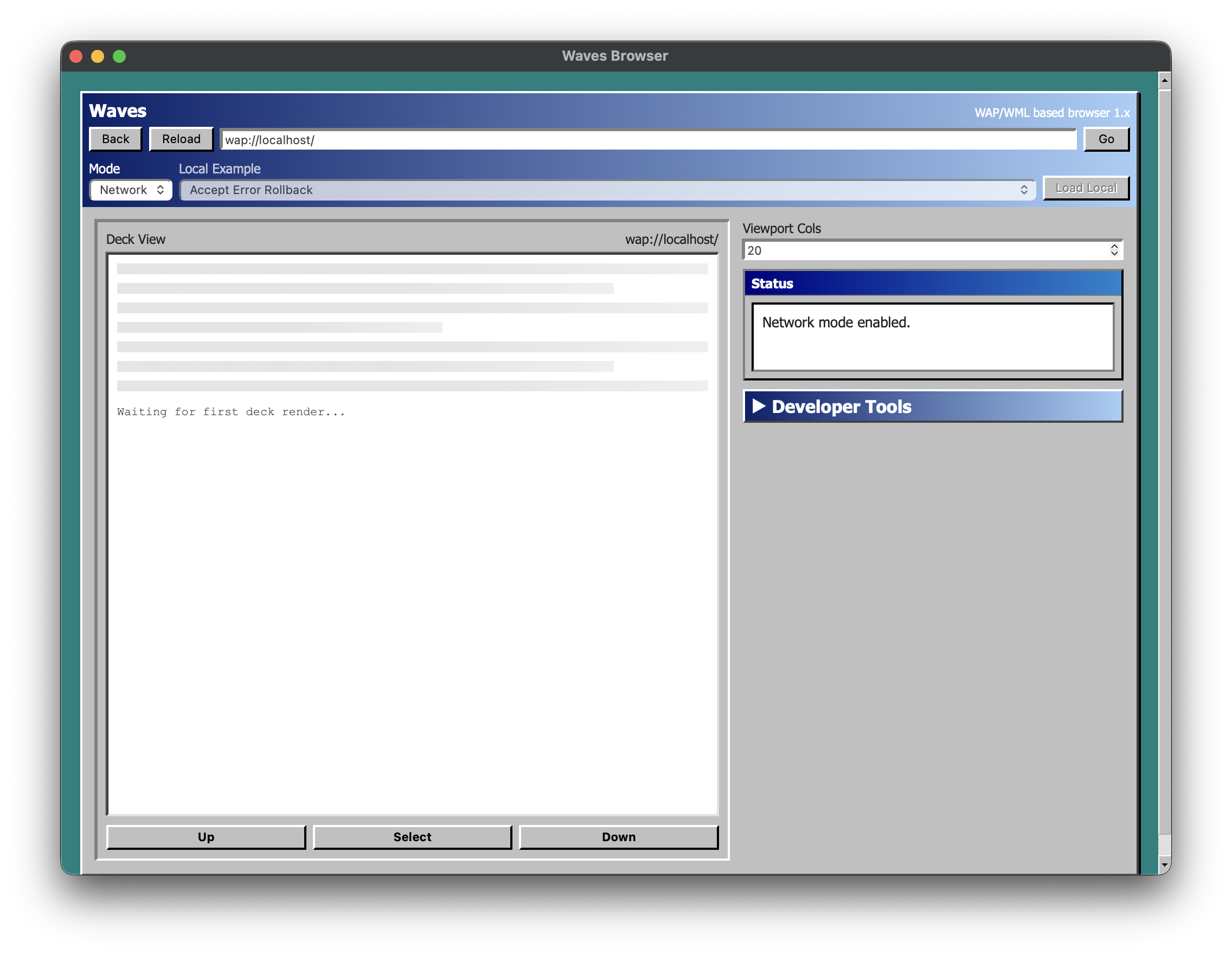 Waves waiting for its first network deck render while keeping the interface visible